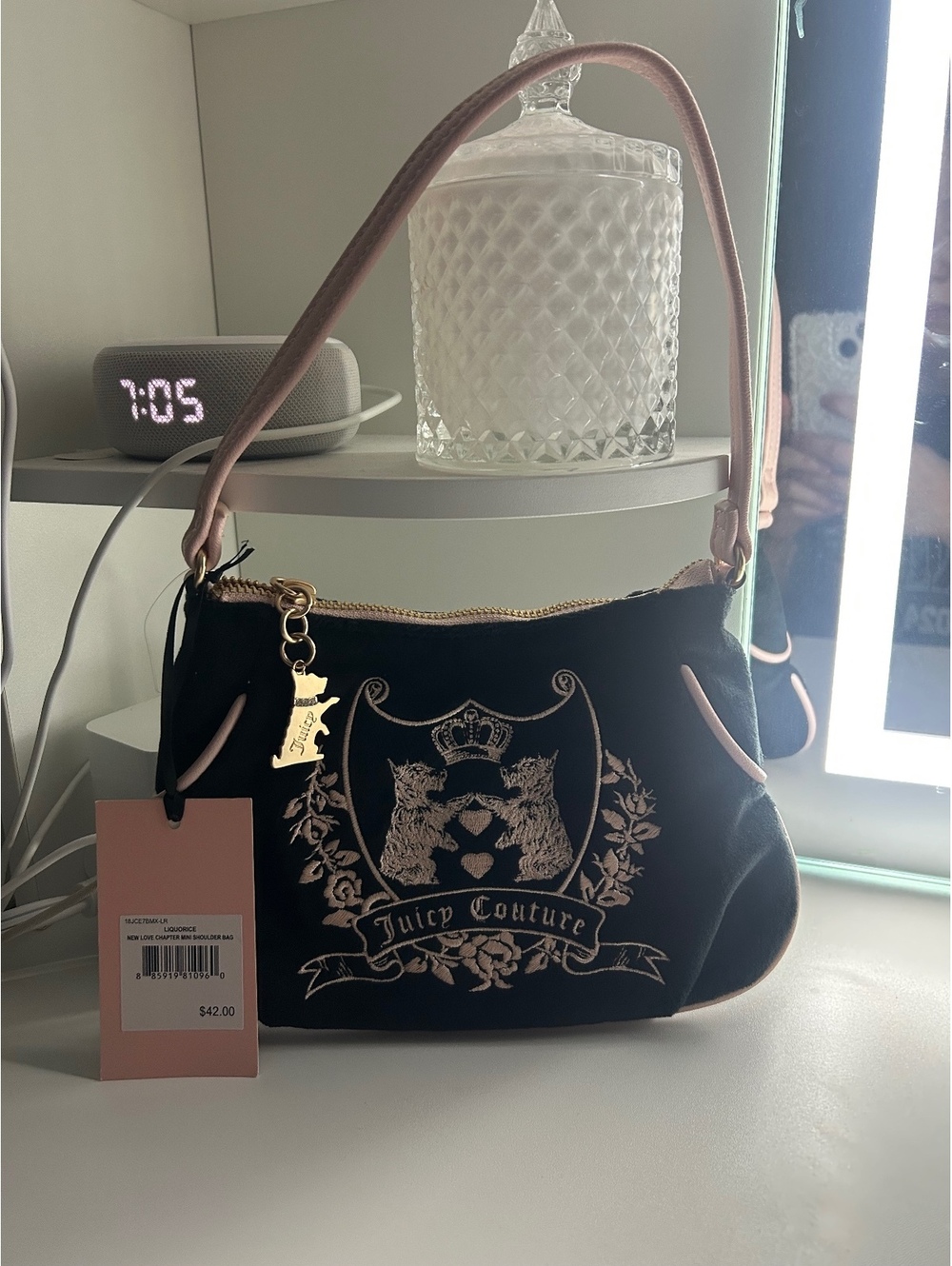 Juicy Couture NWT Black & Pink Velour Shoulder Bag (Send offers!)